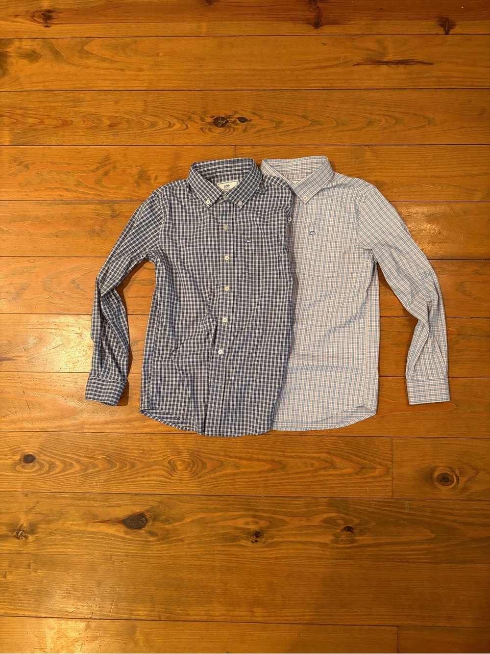 Pair of Southern Tide Boy’s Button-Down Check Shirt - Navy & Light Blue